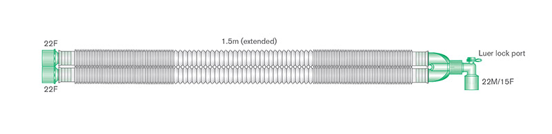 Circuito respiratorio extensible Compact de 22mm, con codo con puerto luer, longitud 1.5m