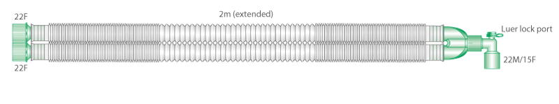 Circuito respiratorio extensible Compact de 22mm, con codo con puerto luer, longitud 2.0m