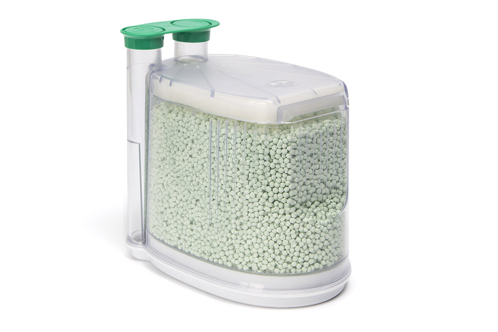 Cartucho absorbente de CO2 LoFlosorb desechable tipo AbCan, cambio de color verde a violeta, 1,1L. 