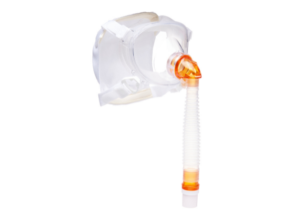 Mascarilla facial total BiTrac MaxShield Select pediátrica con codo intercambiable con orificio exhalatorio y con válvula anti-asfixia, conexión paciente swivel 22M de 15cm, extra extra pequeña