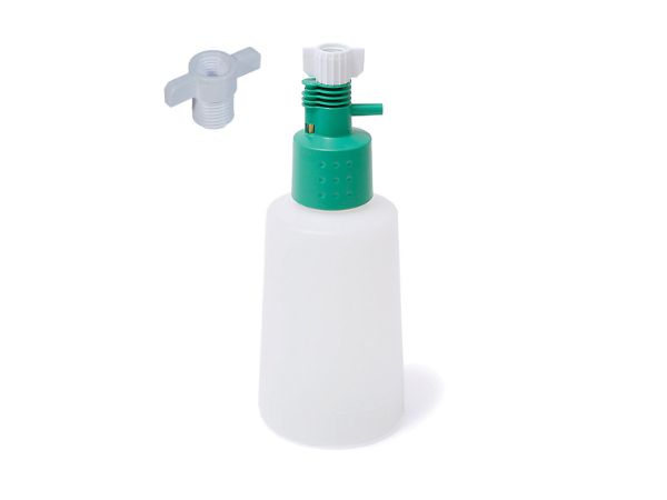 Frasco humidificador AquaFlow con vaso y adaptador a caudalímetro M12, 500ml