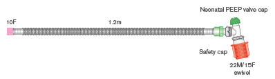 Circuito de Resucitación Neonatal 10mm con PEEP regulable y codo doble swivel, para el ventilador Neopuff®, ≥ 1.2m  