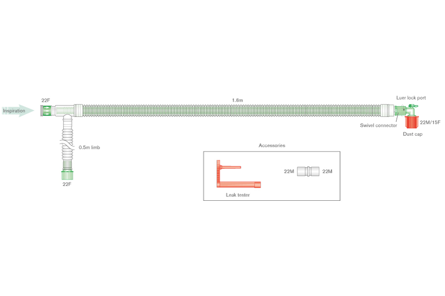 Circuito respiratorio coaxial UniFlow de 30mm, longitud ≥1.6m