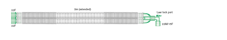 Circuito respiratorio extensible Compact de 22mm, con codo con puerto luer, longitud 3.0m