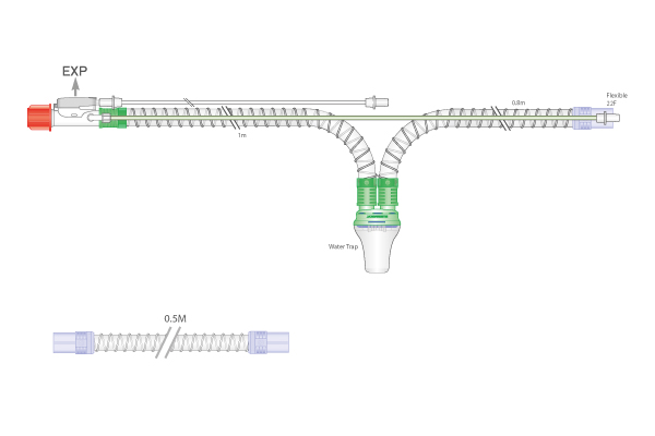 22mm Smoothbore breathing system with monitoring line, water trap and exhalation valve and 0.4m limb, ≥ 1.6m