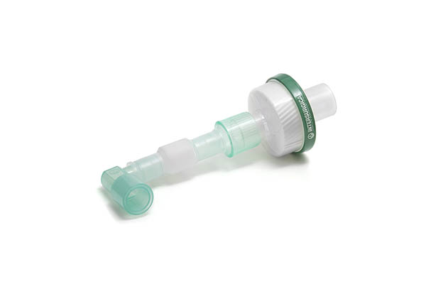 Filtro humidificador estéril Inter-Therm™ con puerto de monitorización y conexión paciente Superset con codo fijo