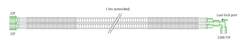 Circuito respiratorio extensible pediátrico Compact de 15mm con codo con puerto luer, longitud 1.5m