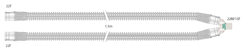 Circuito respiratorio transparente de silicona de 22mm para adultos, longitud 1.5m