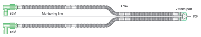 Circuito de transporte Flextube de 10mm con línea de monitorización para ventiladores Fabian, longitud 1.2m