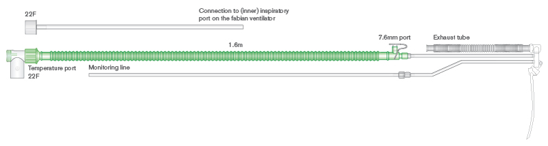 Circuito Flextube para CPAP neonatal nFlow con cable calentador, línea de monitorización desconectable para ventiladores Fabian, longitud 1.6m