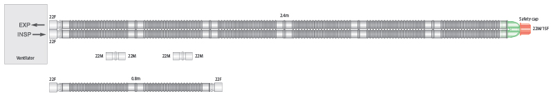 Circuito respiratorio Flextube de 22mm con ramal de 0.8m, longitud 2.4m