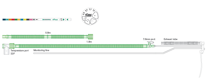 Circuito Flextube para CPAP neonatal nFlow con cable calentador, longitud 1.8m