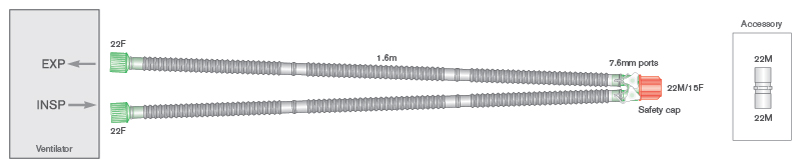 Circuito respiratorio Flextube de 15mm con puertos de monitorización en la pieza en Y, longitud 1.6m