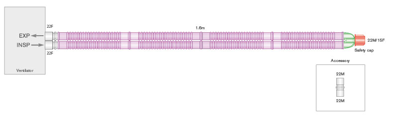 Circuito respiratorio Flextube Silver Knight antimicrobiano de 22mm, longitud 1.6m